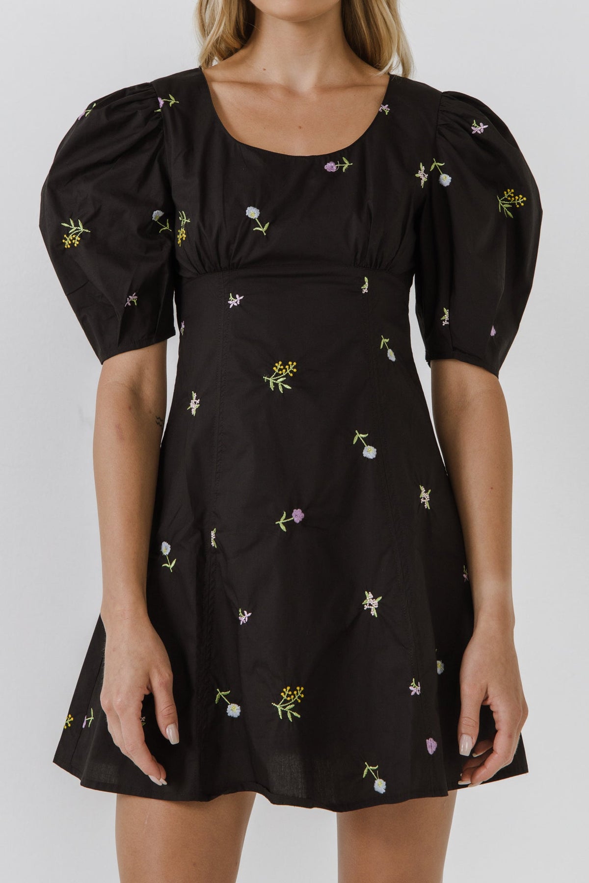 ENGLISH FACTORY - Square Neck Floral Embroidery Mini dress - DRESSES available at Objectrare