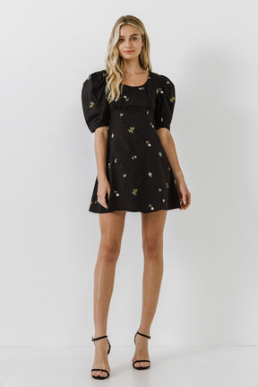 ENGLISH FACTORY - Square Neck Floral Embroidery Mini dress - DRESSES available at Objectrare