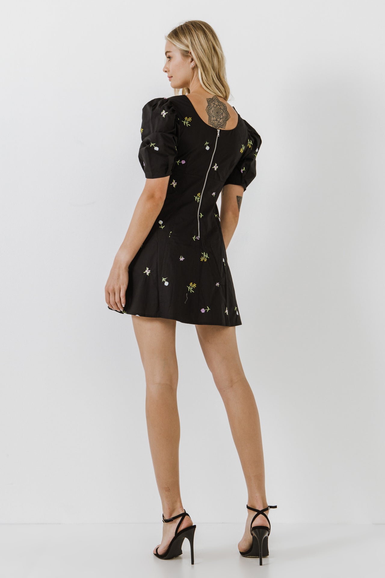 ENGLISH FACTORY - Square Neck Floral Embroidery Mini dress - DRESSES available at Objectrare