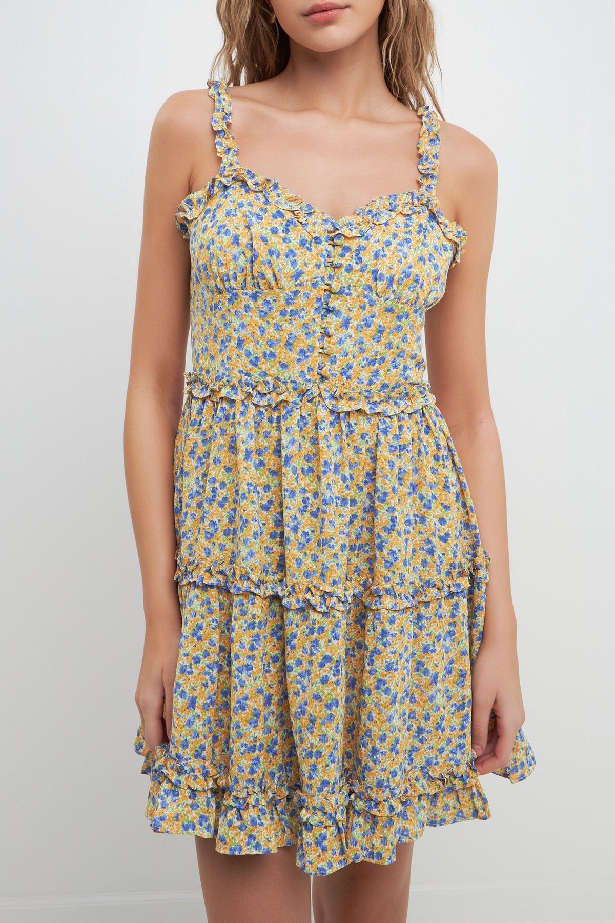 FREE THE ROSES - Floral Ruffle Detail Mini Dress - DRESSES available at Objectrare