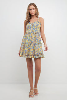 FREE THE ROSES - Floral Ruffle Detail Mini Dress - DRESSES available at Objectrare