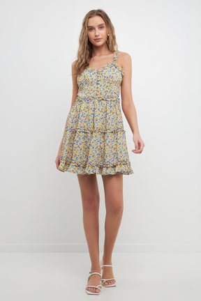 FREE THE ROSES - Floral Ruffle Detail Mini Dress - DRESSES available at Objectrare