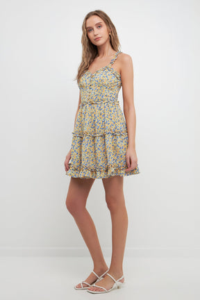 FREE THE ROSES - Floral Ruffle Detail Mini Dress - DRESSES available at Objectrare
