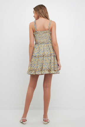 FREE THE ROSES - Floral Ruffle Detail Mini Dress - DRESSES available at Objectrare