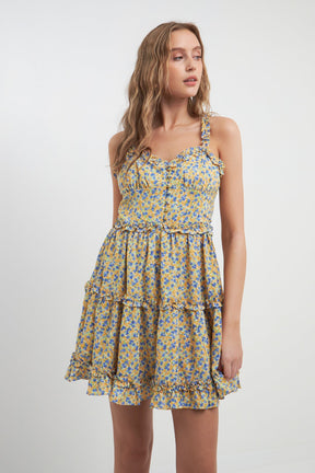 FREE THE ROSES - Floral Ruffle Detail Mini Dress - DRESSES available at Objectrare