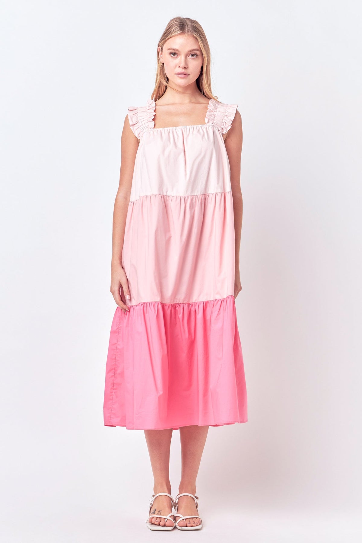 Ruffled Straps Color Block Midi Dress