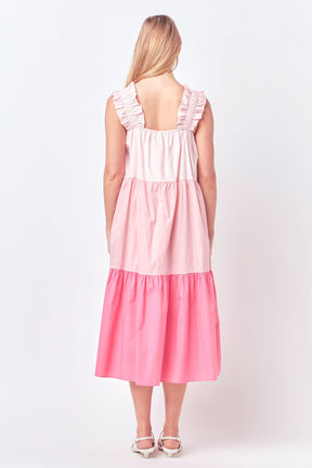 ENGLISH FACTORY - English Factory - Ruffled Straps Color Block Midi Dress - DRESSES available at Objectrare