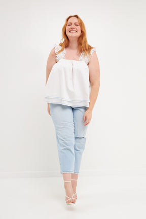 Plus Size Contrast Embroidery Tiered Top