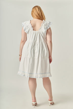 ENGLISH FACTORY - Plus Size Contrast Embroidery Ruffled Mini Dress - DRESSES available at Objectrare