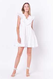 ENGLISH FACTORY - English Factory - Contrast Embroidery Ruffled Mini Dress - DRESSES available at Objectrare