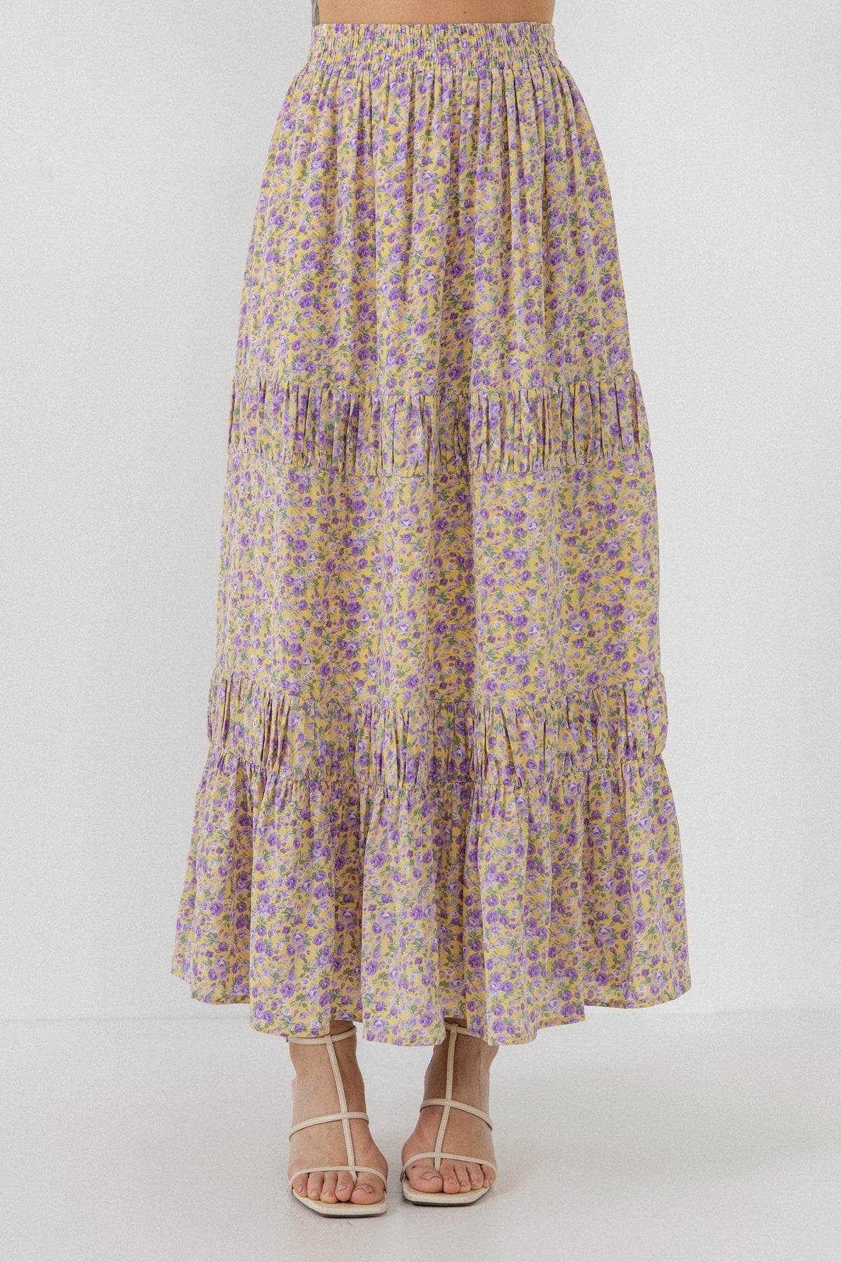 ENGLISH FACTORY - Floral Shirring Detail Long Skirt - SKIRTS available at Objectrare