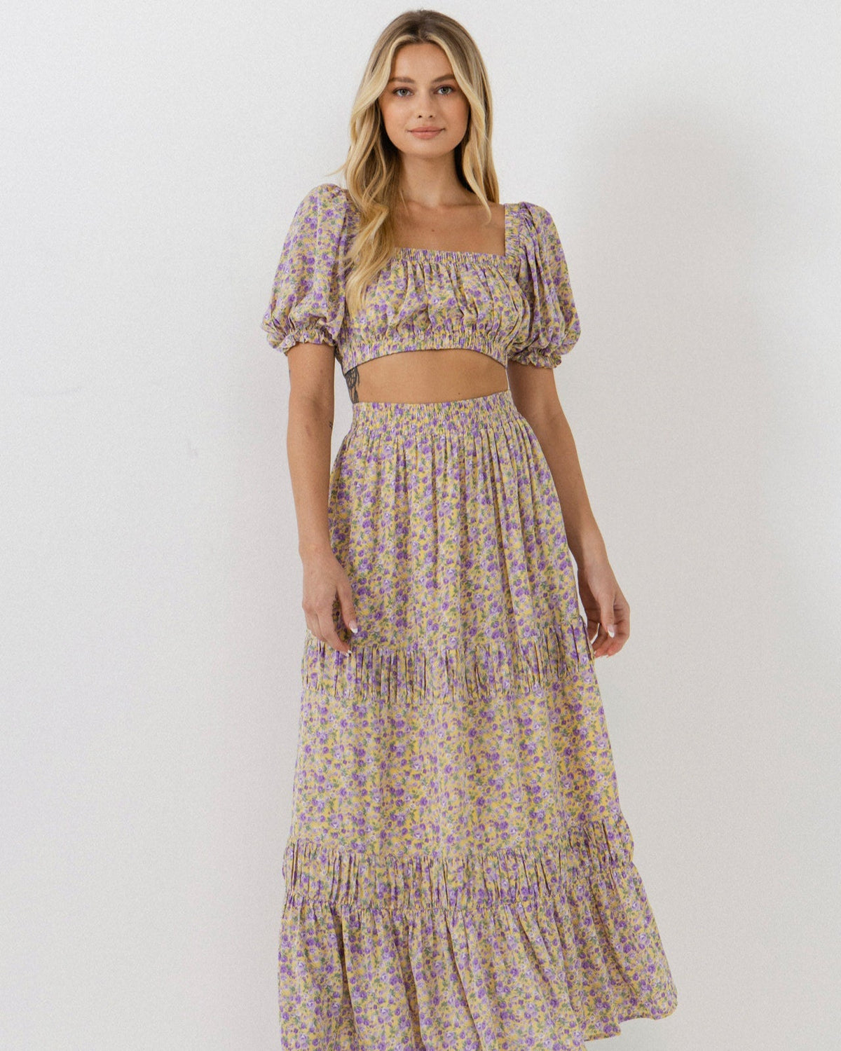 ENGLISH FACTORY - Floral Shirring Detail Long Skirt - SKIRTS available at Objectrare