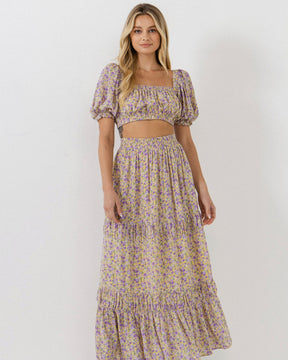 ENGLISH FACTORY - Floral Shirring Detail Long Skirt - SKIRTS available at Objectrare