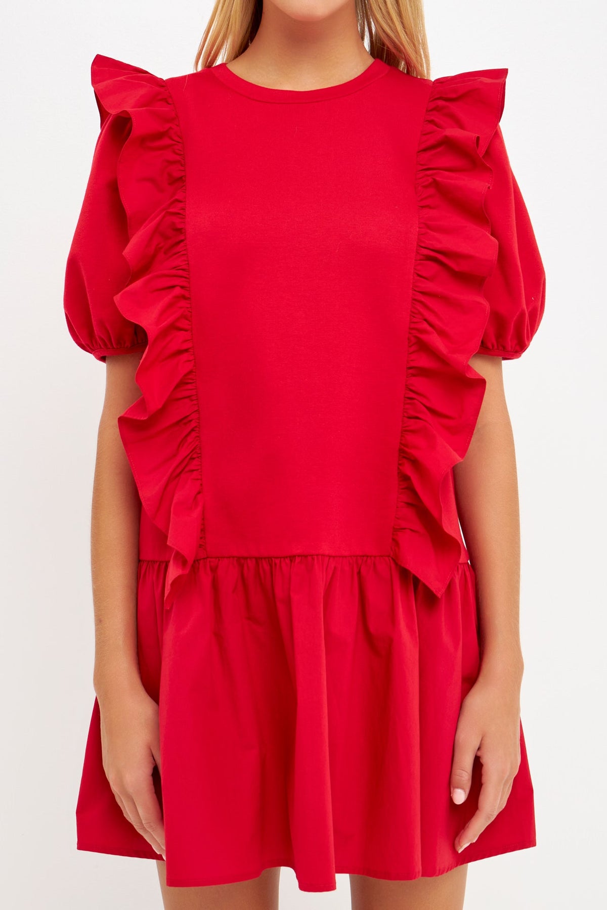 ENGLISH FACTORY - Mixed Media Ruffle Detail Mini Dress - DRESSES available at Objectrare