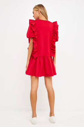 Mixed Media Ruffle Detail Mini Dress