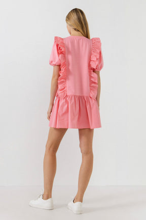 ENGLISH FACTORY-Mixed Media Ruffle Detail Mini Dress-DRESSES available at Objectrare