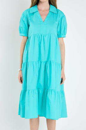 ENGLISH FACTORY - Short Puff Sleeve V-Neck Midi Dress - DRESSES available at Objectrare