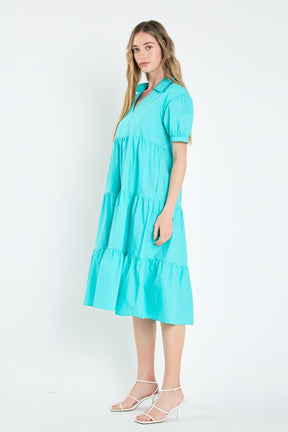 ENGLISH FACTORY - Short Puff Sleeve V-Neck Midi Dress - DRESSES available at Objectrare