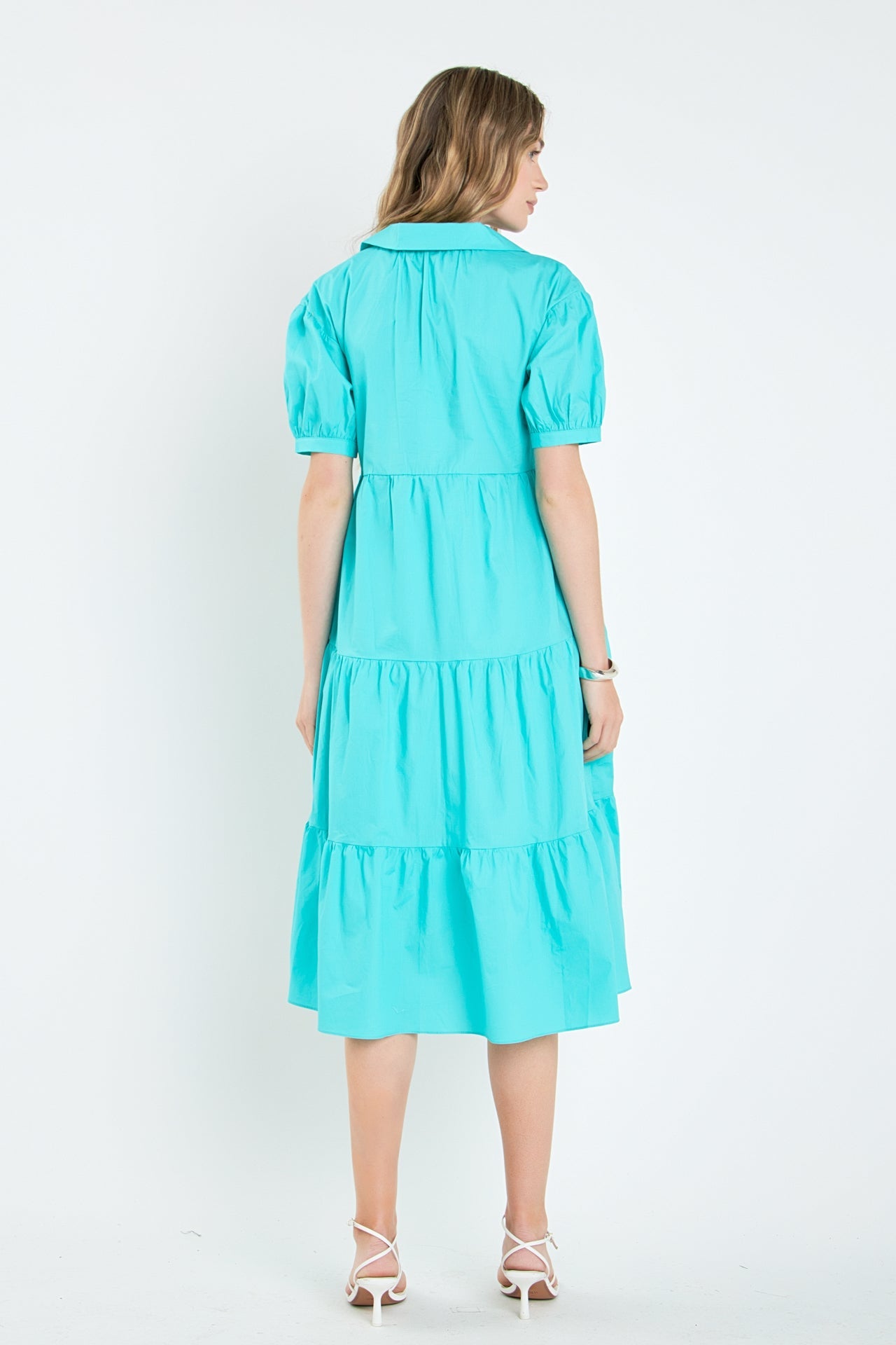 ENGLISH FACTORY - Short Puff Sleeve V-Neck Midi Dress - DRESSES available at Objectrare