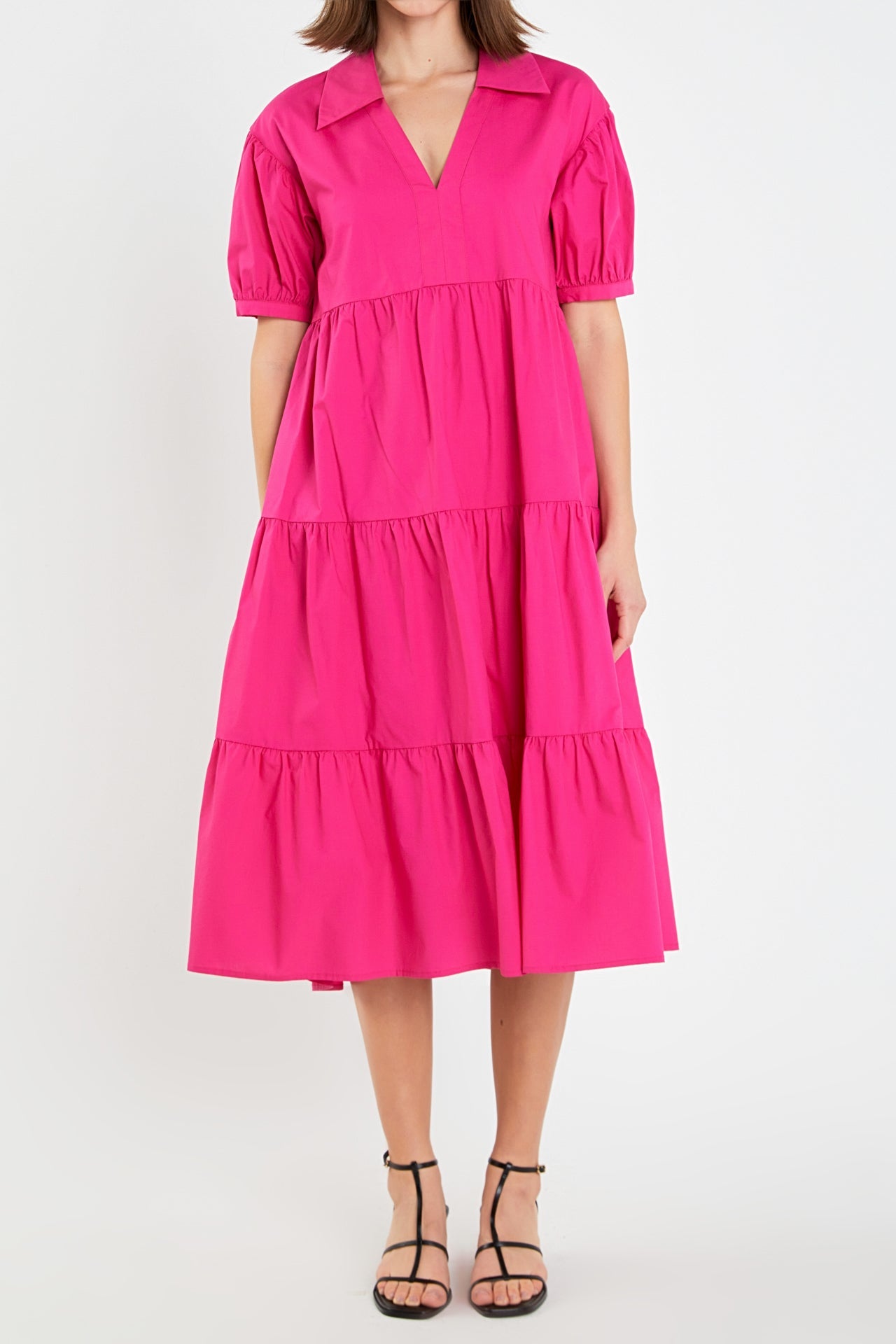 ENGLISH FACTORY - Short Puff Sleeve V-Neck Midi Dress - DRESSES available at Objectrare