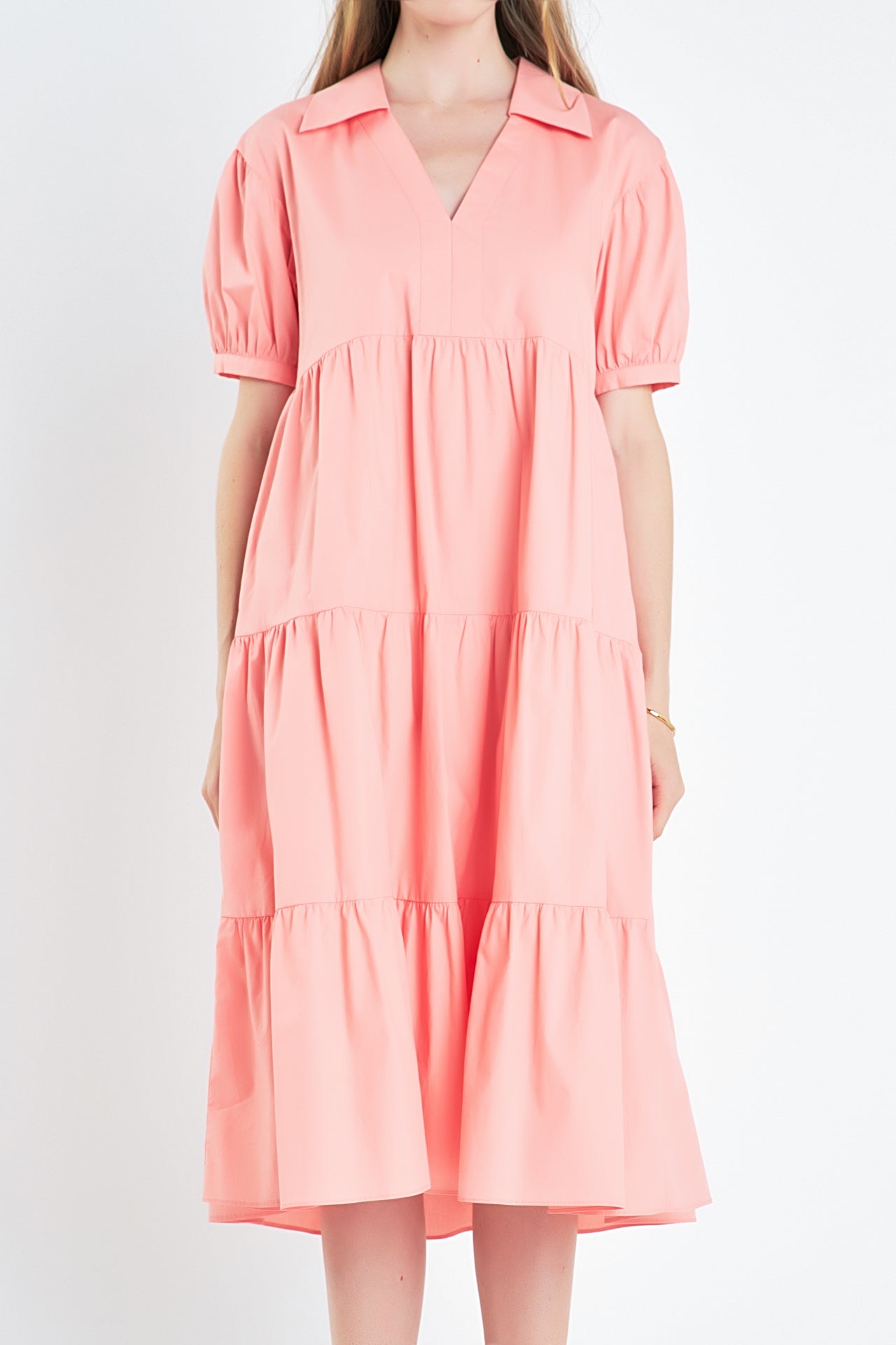ENGLISH FACTORY - Short Puff Sleeve V-Neck Midi Dress - DRESSES available at Objectrare