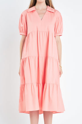 ENGLISH FACTORY - Short Puff Sleeve V-Neck Midi Dress - DRESSES available at Objectrare