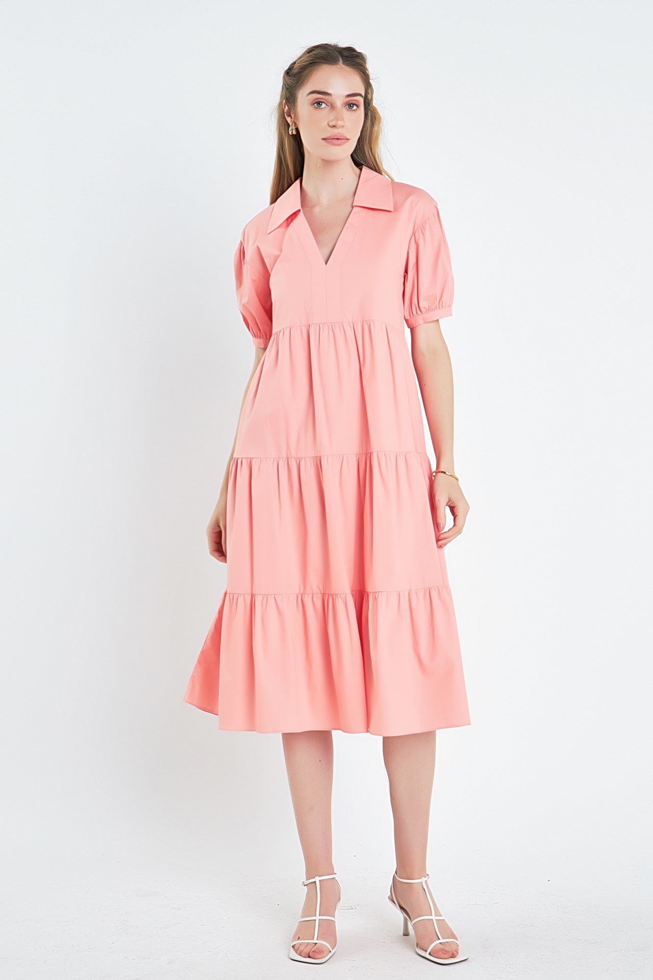 ENGLISH FACTORY - Short Puff Sleeve V-Neck Midi Dress - DRESSES available at Objectrare