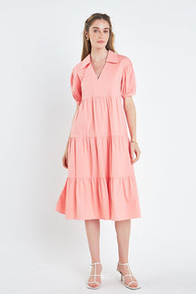 ENGLISH FACTORY - Short Puff Sleeve V-Neck Midi Dress - DRESSES available at Objectrare