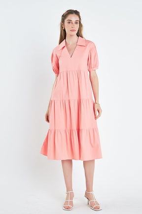ENGLISH FACTORY - Short Puff Sleeve V-Neck Midi Dress - DRESSES available at Objectrare