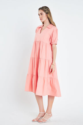 ENGLISH FACTORY - English Factory - Short Puff Sleeve V-Neck Midi Dress - DRESSES available at Objectrare