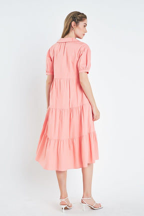 ENGLISH FACTORY - Short Puff Sleeve V-Neck Midi Dress - DRESSES available at Objectrare