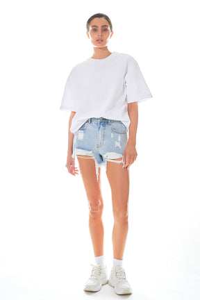 GREY LAB - Destroyed Denim Shorts - SHORTS available at Objectrare