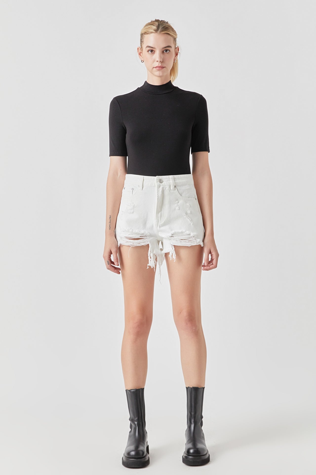 GREY LAB - Destroyed Denim Shorts - SHORTS available at Objectrare