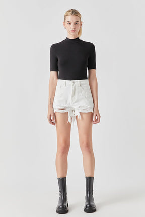 GREY LAB - Destroyed Denim Shorts - SHORTS available at Objectrare