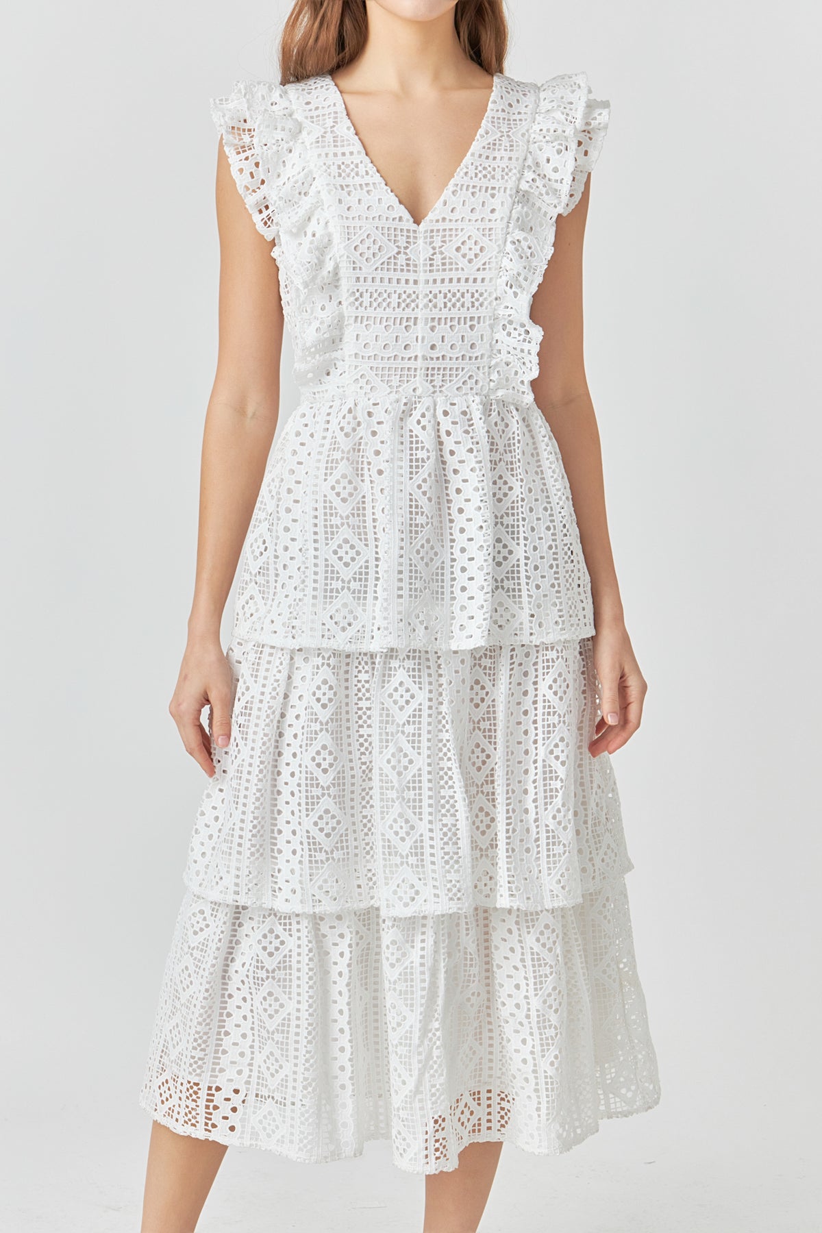 ENDLESS ROSE - Lace Tiered Midi Dress - DRESSES available at Objectrare