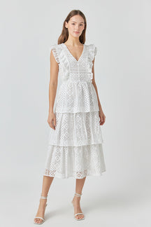 ENDLESS ROSE - Lace Tiered Midi Dress - DRESSES available at Objectrare