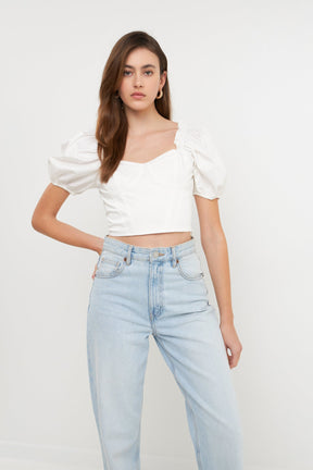ENDLESS ROSE - Short Puff Sleeve Cropped Top - TOPS available at Objectrare
