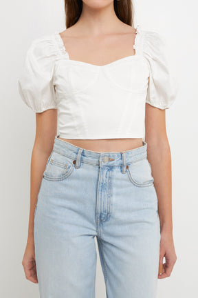 ENDLESS ROSE - Short Puff Sleeve Cropped Top - TOPS available at Objectrare
