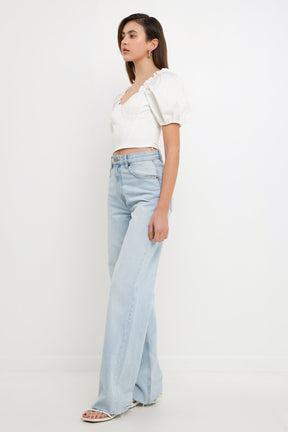 ENDLESS ROSE - Short Puff Sleeve Cropped Top - TOPS available at Objectrare