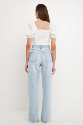 ENDLESS ROSE - Endless Rose - Short Puff Sleeve Cropped Top - TOPS available at Objectrare