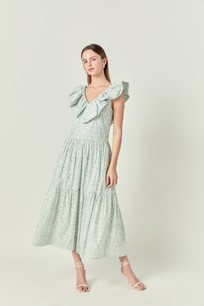 ENGLISH FACTORY - Floral Ruffled Midi Dress - DRESSES available at Objectrare