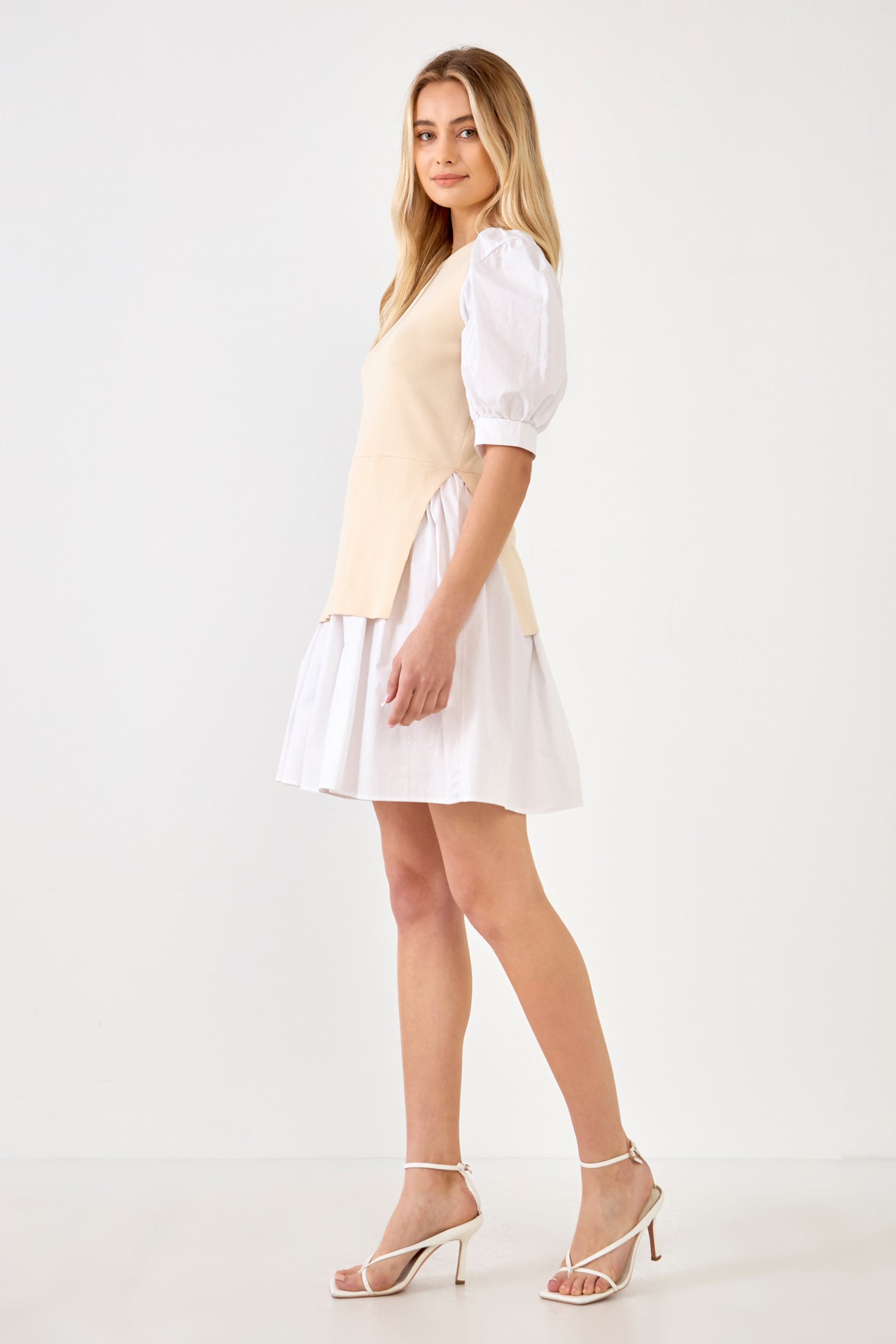 ENGLISH FACTORY - Mixed Media Puff Sleeve Mini Dress - DRESSES available at Objectrare
