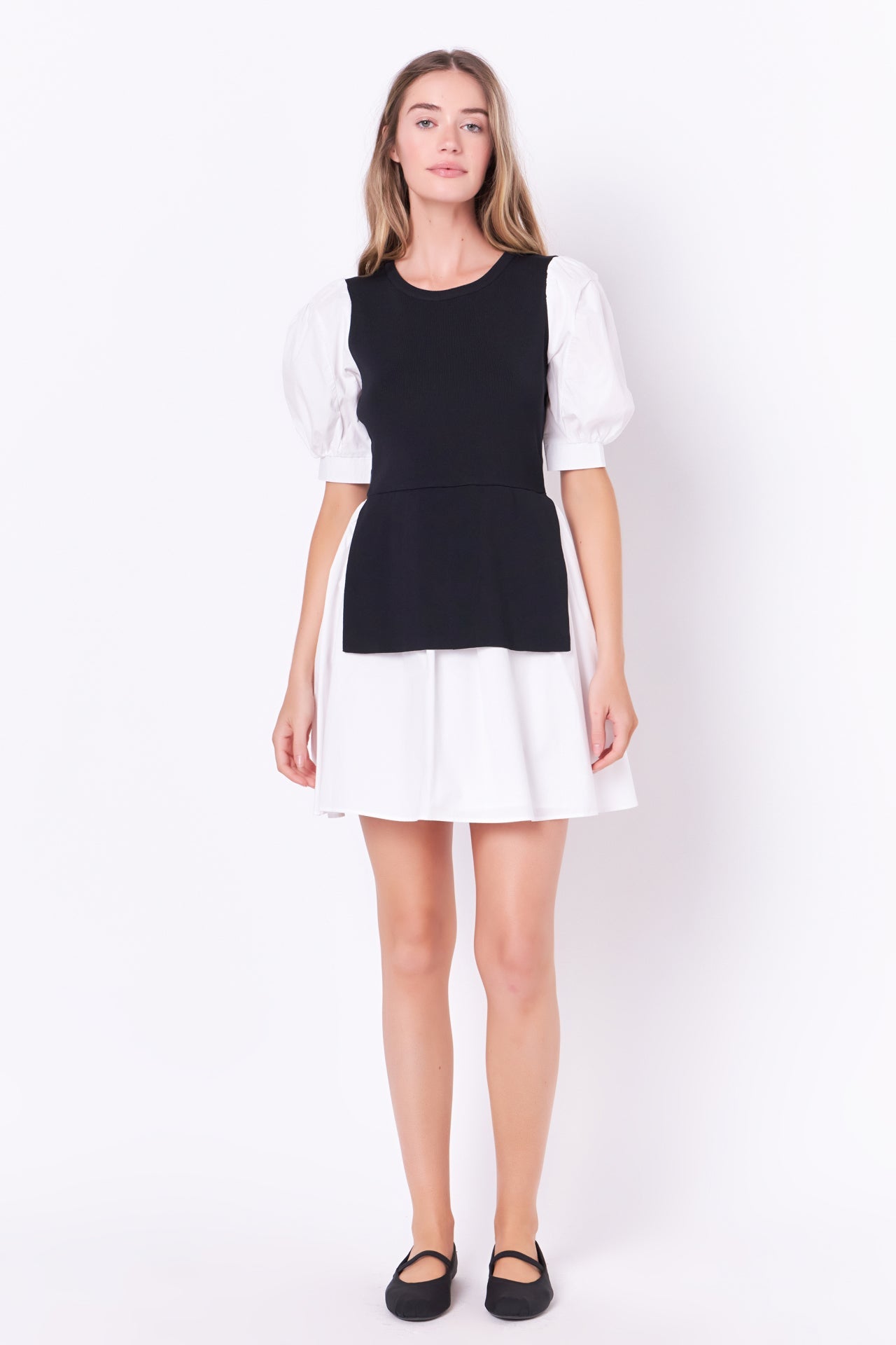 ENGLISH FACTORY - Mixed Media Puff Sleeve Mini Dress - DRESSES available at Objectrare