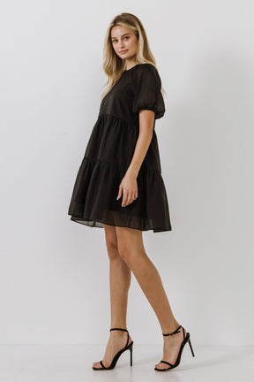 ENGLISH FACTORY - Organza Puff Sleeve Mini Dress - DRESSES available at Objectrare