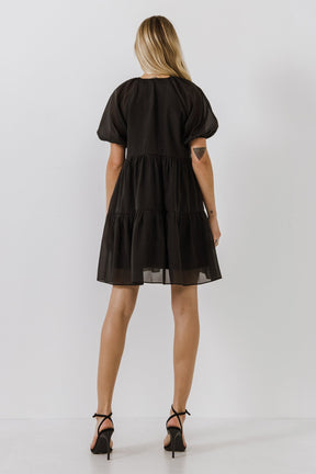 ENGLISH FACTORY - Organza Puff Sleeve Mini Dress - DRESSES available at Objectrare