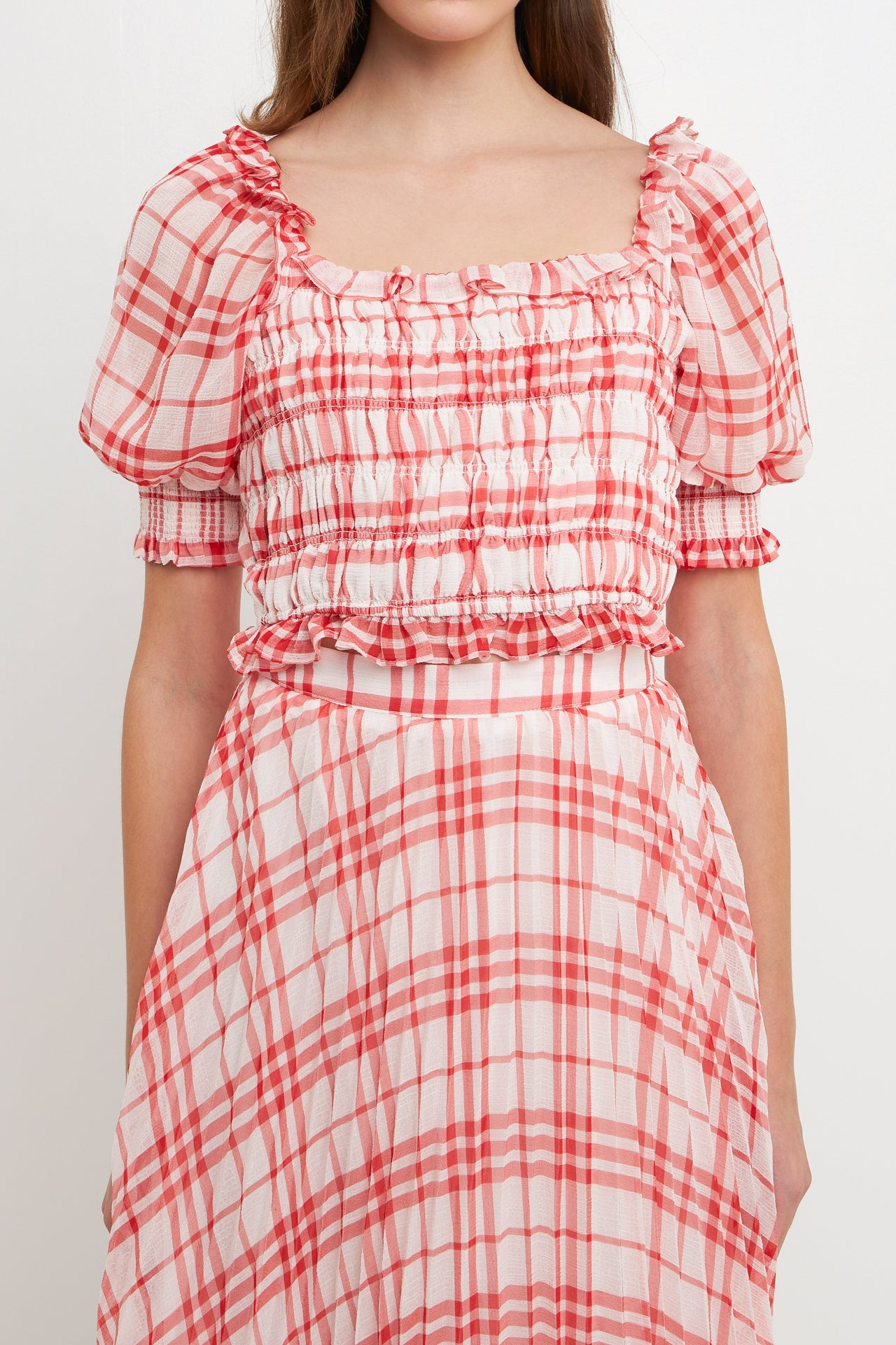 ENDLESS ROSE - Gingham Smocked Top - TOPS available at Objectrare