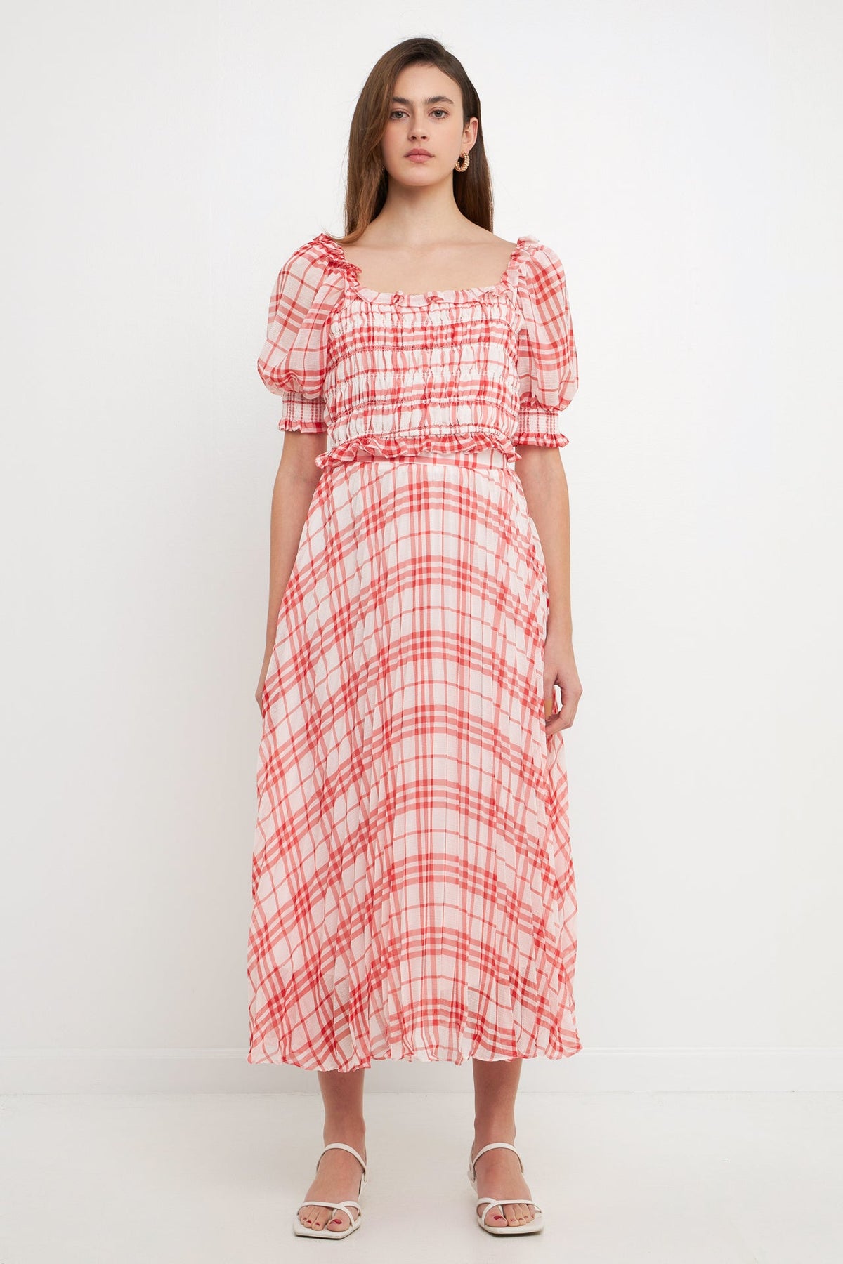 ENDLESS ROSE - Gingham Pleated Midi Skirt - SKIRTS available at Objectrare