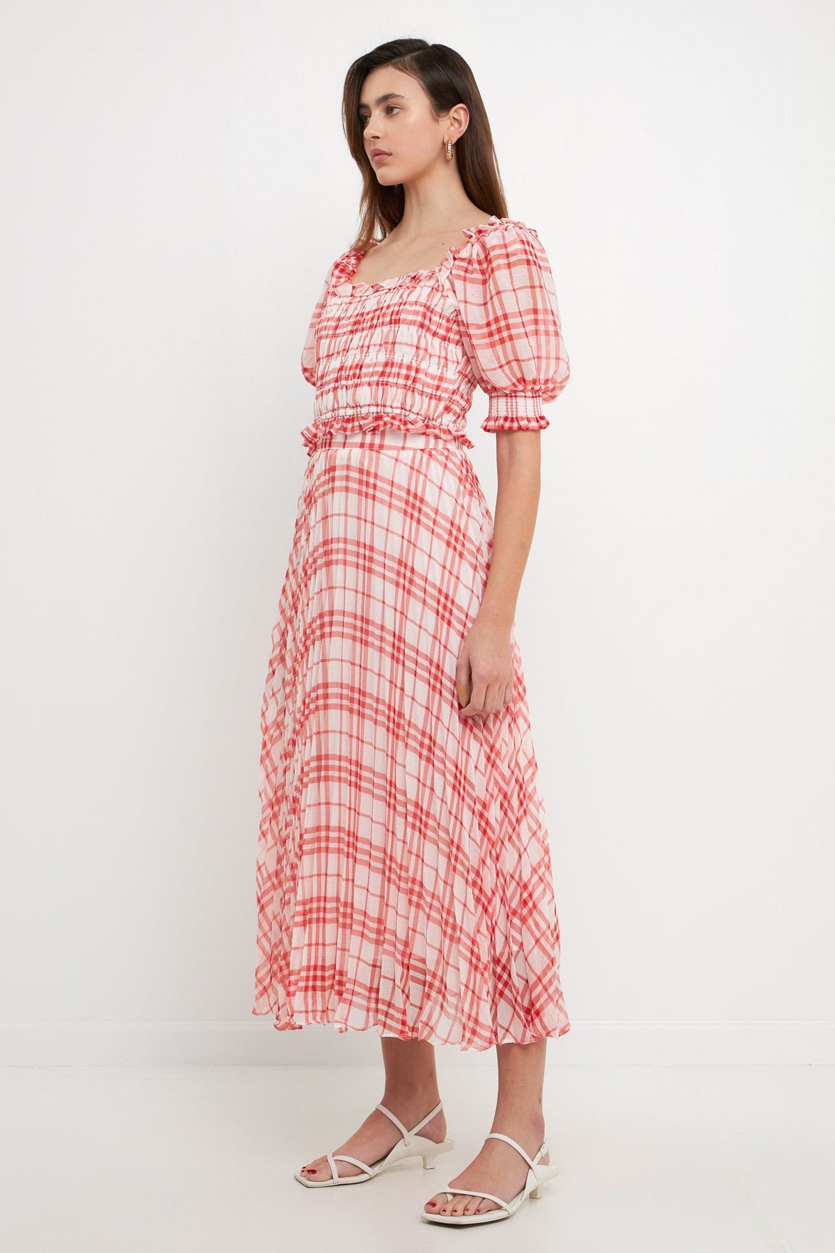 ENDLESS ROSE - Gingham Pleated Midi Skirt - SKIRTS available at Objectrare