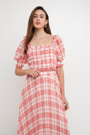 ENDLESS ROSE - Gingham Pleated Midi Skirt - SKIRTS available at Objectrare