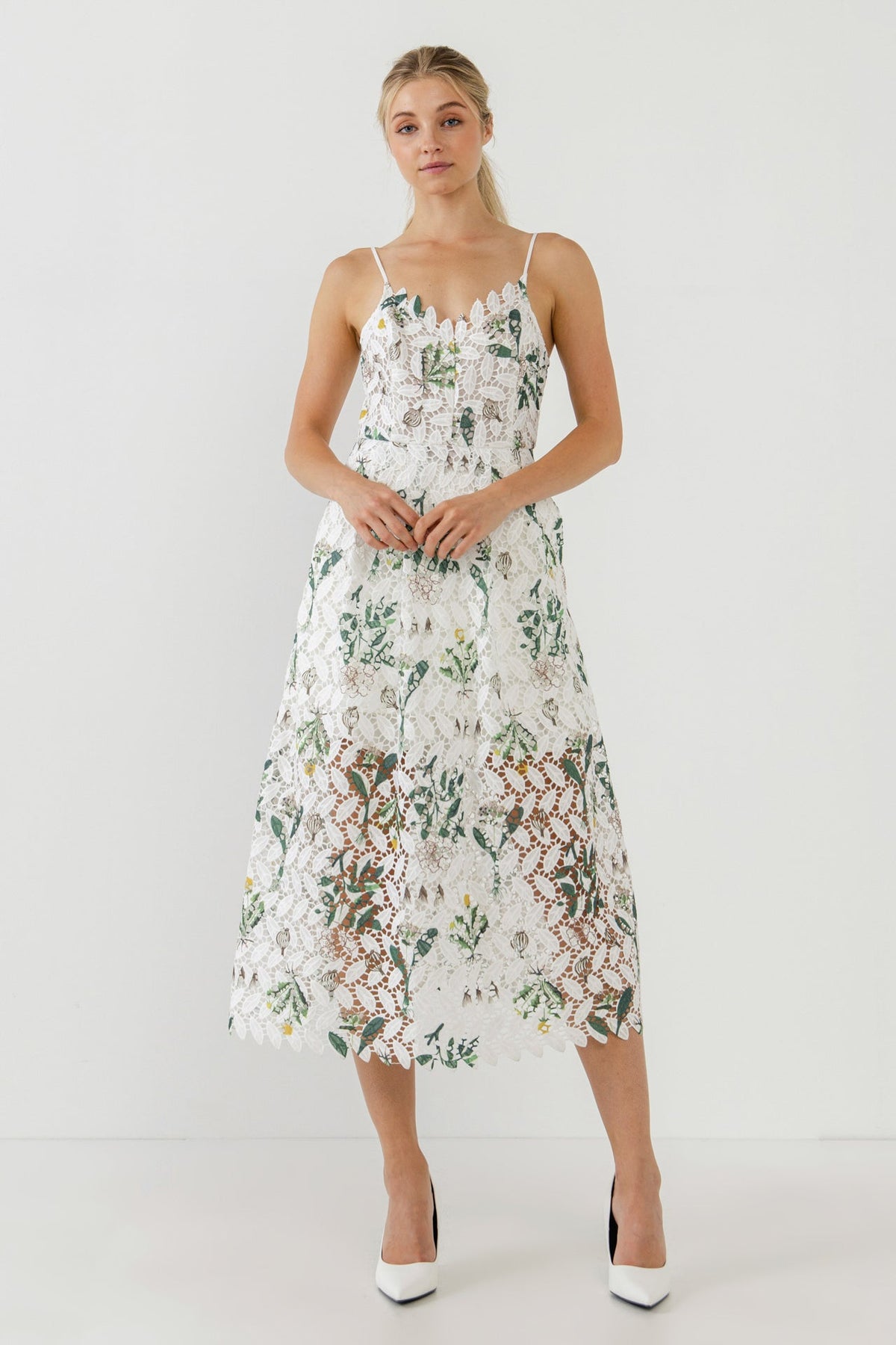 ENDLESS ROSE - Floral Printed Lace Midi Dress - DRESSES available at Objectrare